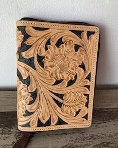 Tooled leather with zip all round