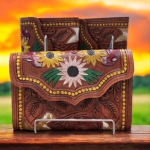 Flower leather and hide wallet